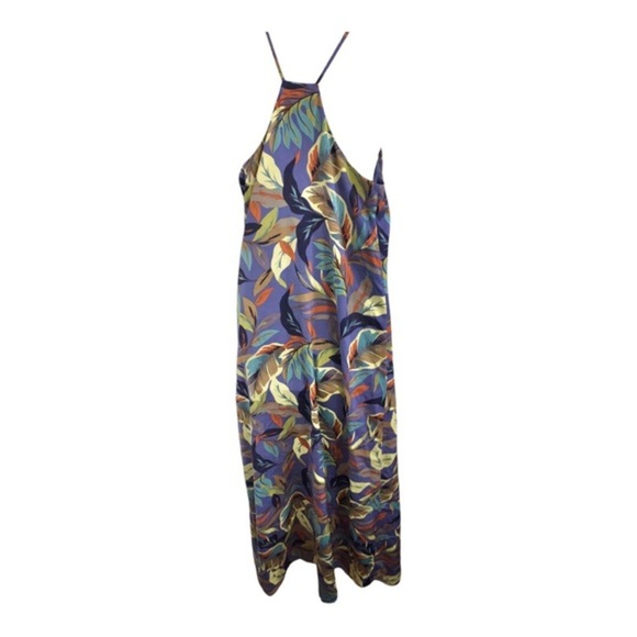 Nicole Miller purple multi tropical palm print v-neck satin‎ effect maxi dress - Picture 11 of 14